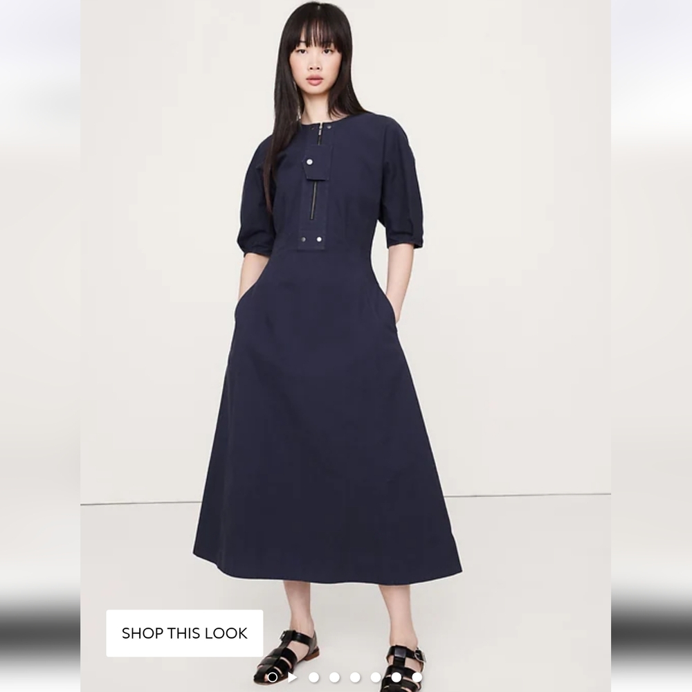 Banana Republic NWT Navy Stretch-Cotton Twill Utility Midi Dress SIZE XS